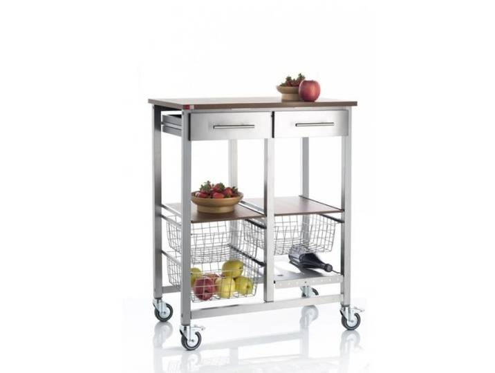 Grande desserte de cuisine ONDA ALUMINIUM DOBLE à roulettes 3 paniers et 2 tiroirs DON HIERRO. Cerisier Le Gard