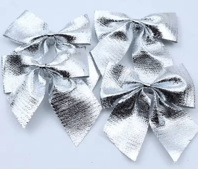 Inspire Picks Mini Red & Gold Christmas Bow Ornaments For Tree & Gift Decor silvery 24pcs