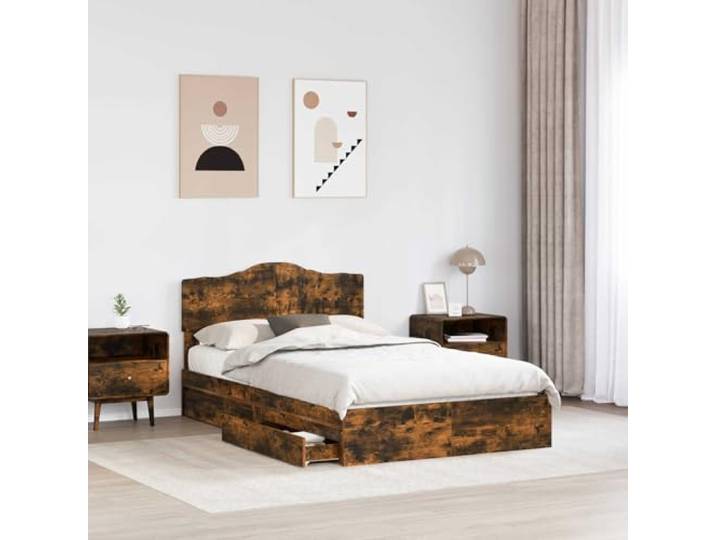 SKTQYQO Bett mit Stauraum, Eichengrau, 135 x 190 cm Robustes Holz, leichtgängige Schubladen, einfache Montage, modernes Design
