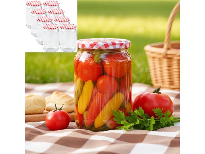 8er-Set Einmachgläser mit Schraubdeckel, Sturzgläser mit Karo-Muster, je 720 ml