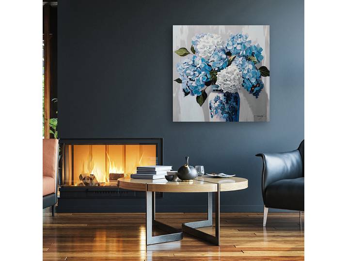 Leinwandbild Blaue Hortensien Mischgewebe Blau 80 x 80 x 3cm