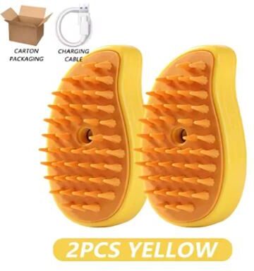 Uplifted Finds 3 in 1 Smart Electric Steamy Pet Grooming Brush yellow 2 Pcs