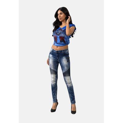 Slim-fit-Jeans CIPO & BAXX "Jeans", Damen, Gr. 26, Länge 34, blau, 98% Baumwolle, 2% Elasthan, unifarben, slim fit lang, Jeans Slim-fit-Jeans, mit Destroyed Look und Rippen-Details, WD-361