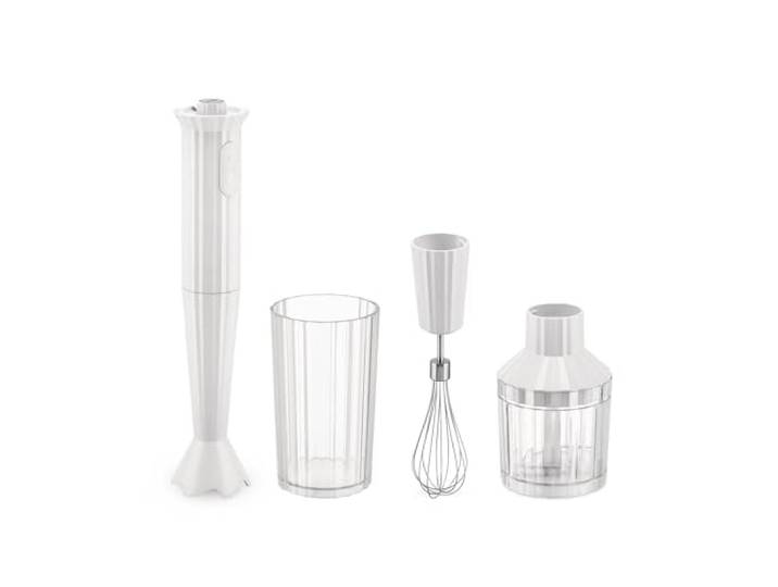 Alessi Plissé MDL10S W - Mixeur Plongeant Design avec Bécher Gradué\, Fouet et Broyeur\, en Résine Thermoplastique\, Prise Européenne 500W\, Blanc