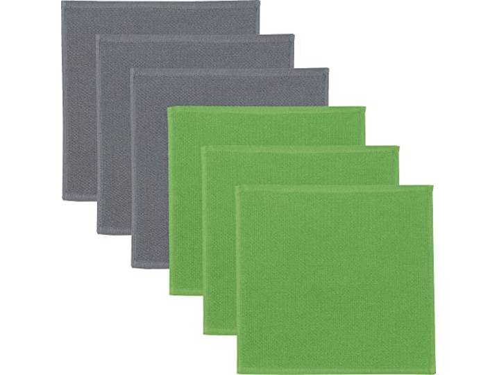 Erwin Müller Reinigungstuch, Putztuch, Putzlappen, Spültuch 2-farbig 6er-Pack grau/grün Größe 25x25 cm - zum Spülen oder Staubwischen, robust, langlebig, mit Frottierseite