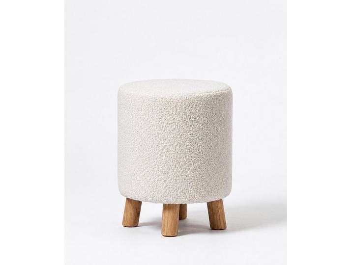 Xlmoebel Hocker Moderner runder Bouclé-Hocker in Beige mit Holzbeinen (Hocker, 1 St., 1x Hocker), Made in Europa