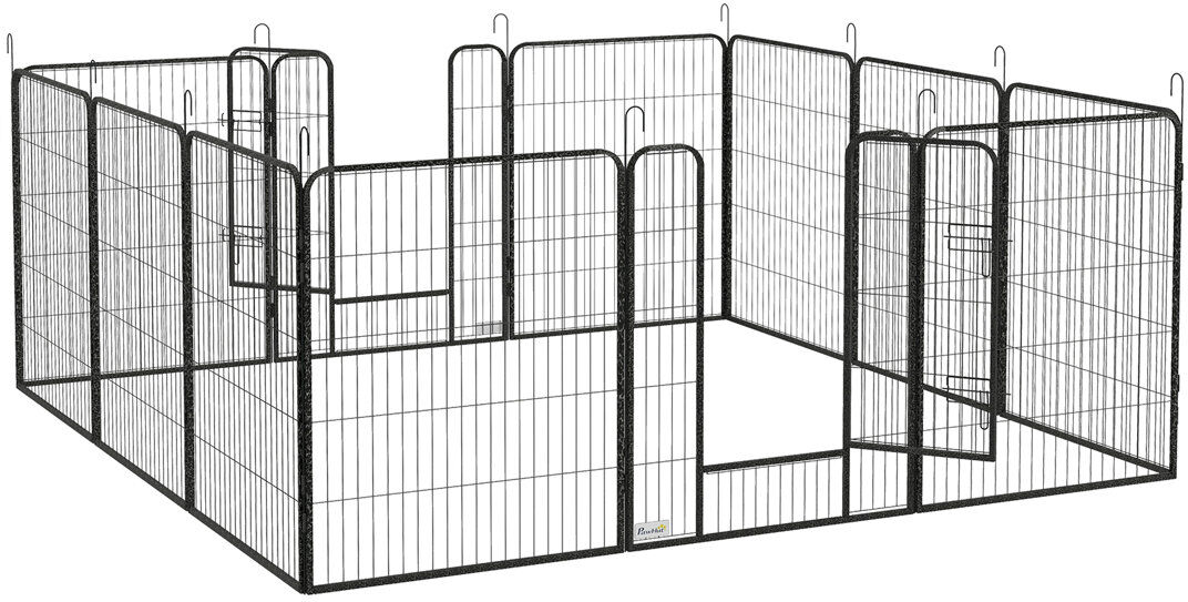 PawHut Heavy Duty Puppy Play Pen 12 Panels Pet Exercise Pen for Indoors Outdoors Gray 100cm H x 320cm W x 160 cm D