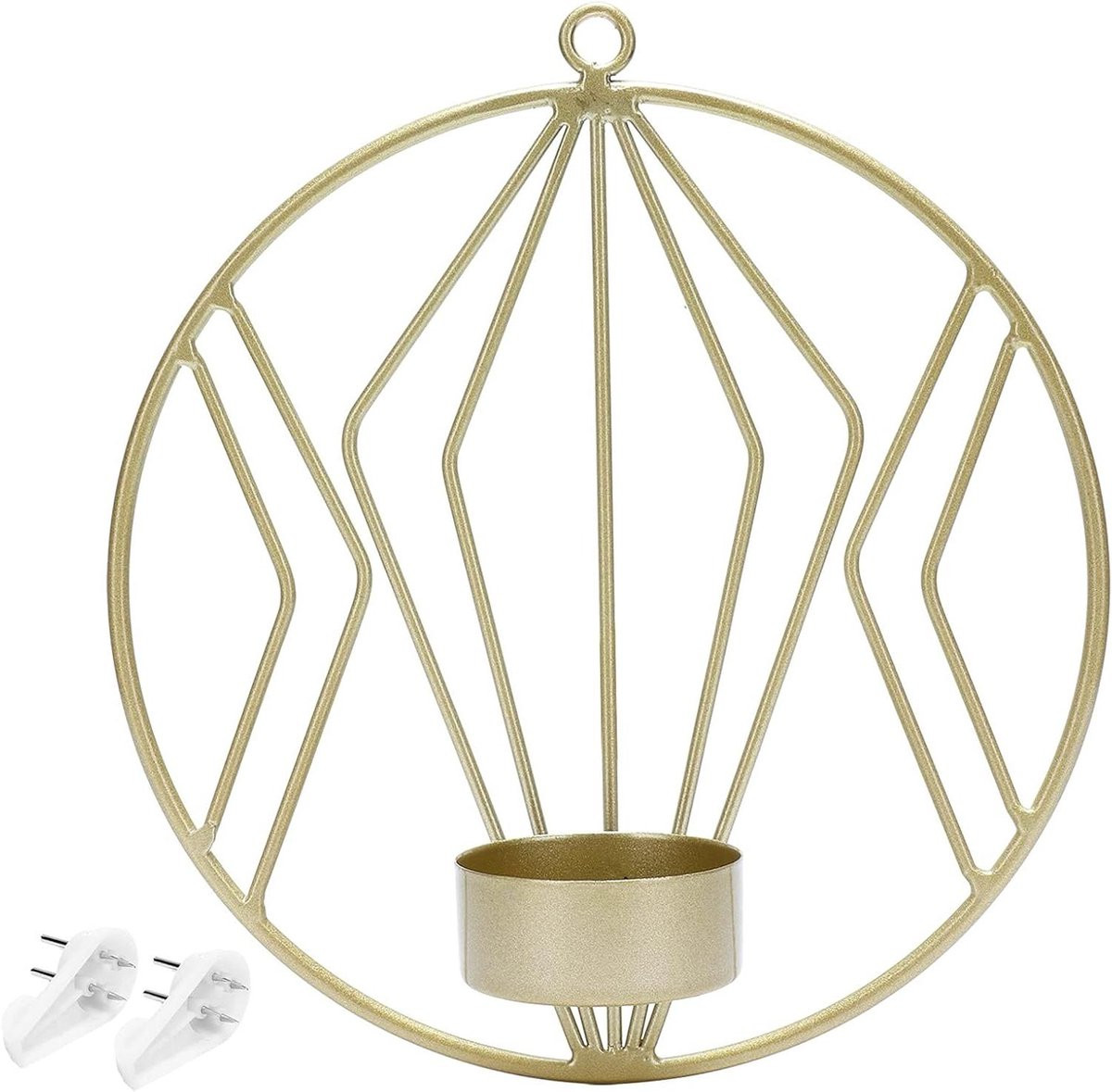 Gouden geometrische wanddecoratie kandelaar van metaal - 20 x 18,5 cm