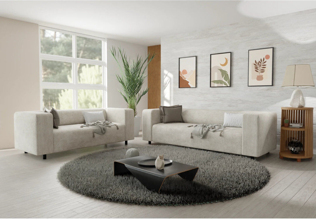 S-Style Furniture Sofie 2 Piece Corduroy Standard Living Room Set Beige 2