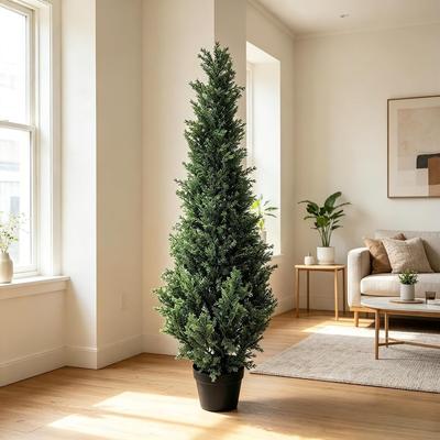 YUN 3ft Artificial Cedar Topiary Trees, Realistic Faux Evergreen Shrubs, UV Protected for Indoor Outdoor Decor