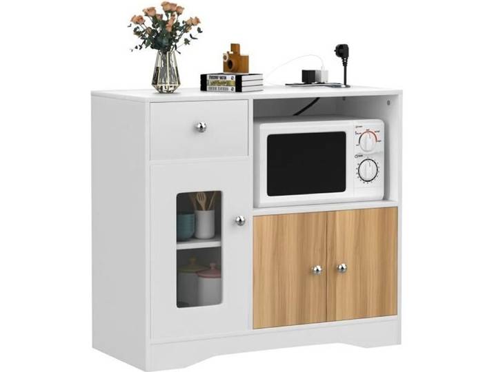 Buffet de Cuisine - Meuble avec étagère pour Micro-Ondes et tiroirs - Marron - Adulte
