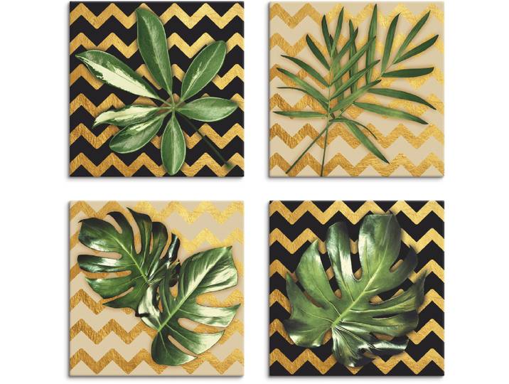 Leinwandbild ARTLAND Blätter Zickzack-Muster , grün (farbe bild(er): grün), B:30cm H:30cm, Leinwand, MDF, Bilder, Leinwandbild, 4er Set, verschiedene Grössen