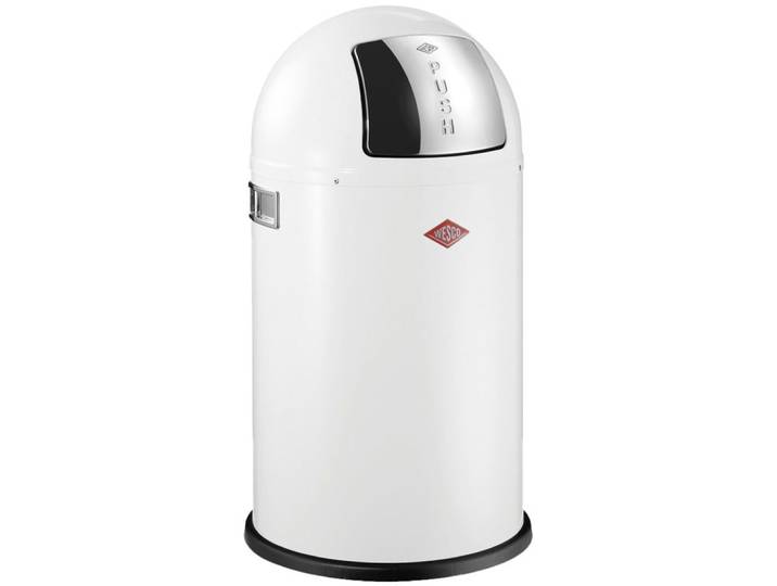 Mülleimer WESCO Pushboy Junior , weiß, B:35cm H:63cm T:35cm, Stahlblech, Mülleimer, Mülleimer, Abfallsammler 22 Liter