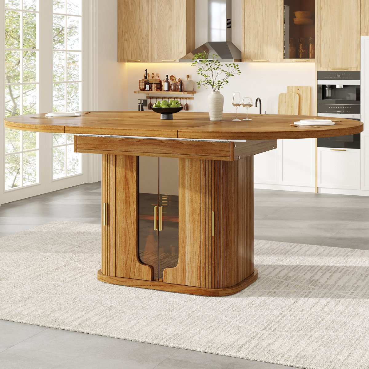 KOMHTOM Uitschuifbare ronde eettafel met vlinderblad, walnoot, 118-158 cm