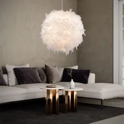 Design Hänge Leuchte Wohn Ess Zimmer Feder Kugel Lampe weiß Decken Pendel Beleuchtung