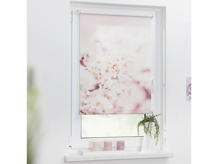 Klemmfix Verdunklungsrollo Kirschblüten 100 x 150cm Pink