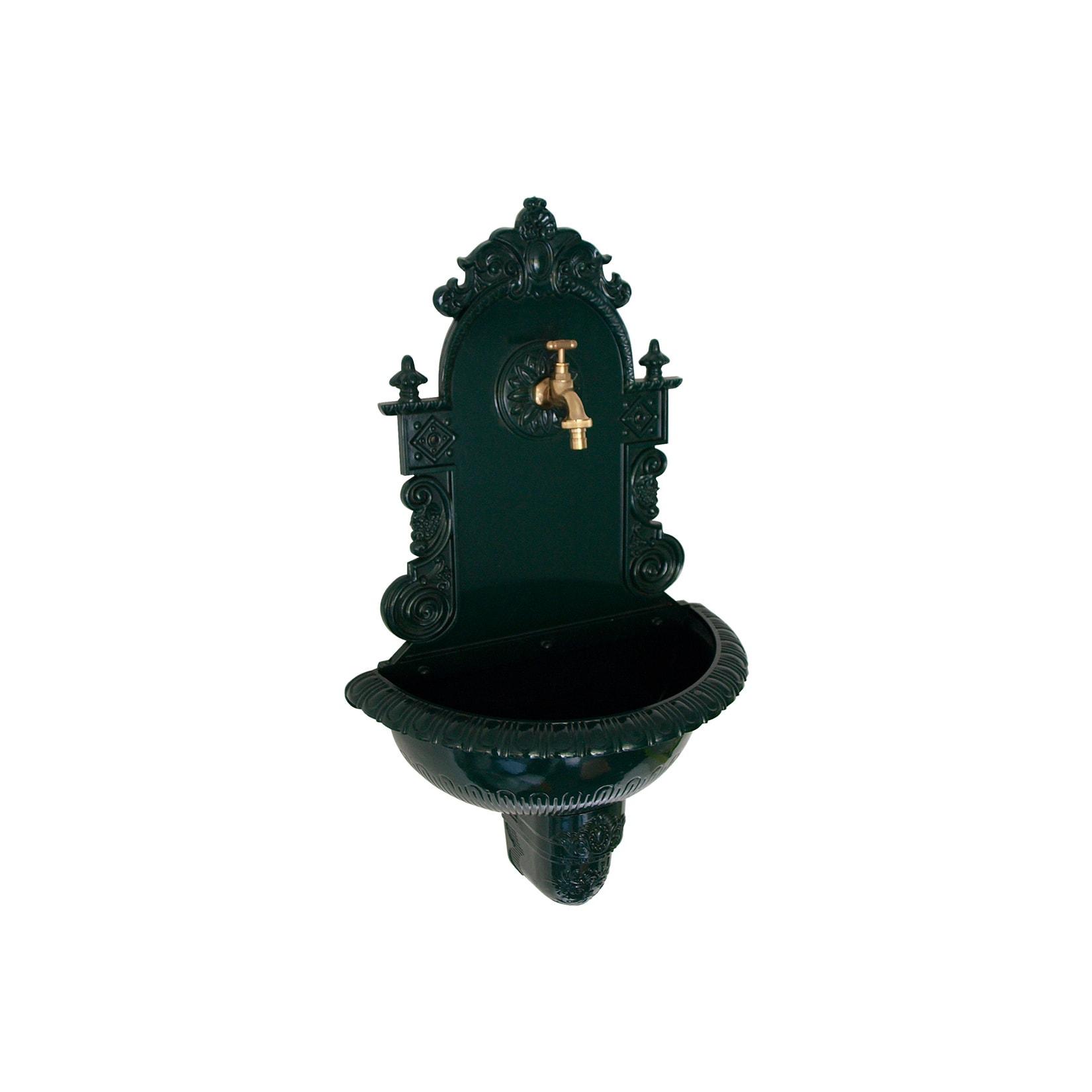 Wandbrunnen TIROL aus Aluguss mit Wasserhahn, dunkelgrün