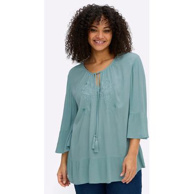 Schlupfbluse SHEEGO, Damen, Gr. 50, ozean, 100% Viskose, unifarben, Rundhals, Blusen Schlupfbluse