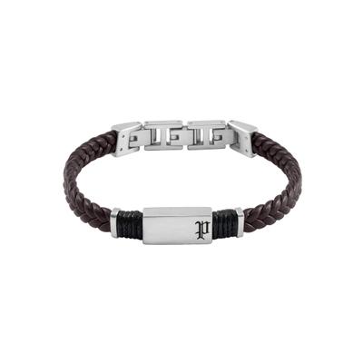 Armband POLICE "Ridgecord", braun (braun, schwarz, edelstahlfarben), Armbänder, Herren, 22cm, Edelstahl Leder Textil, Edelstahl, Leder, Textil, Armband