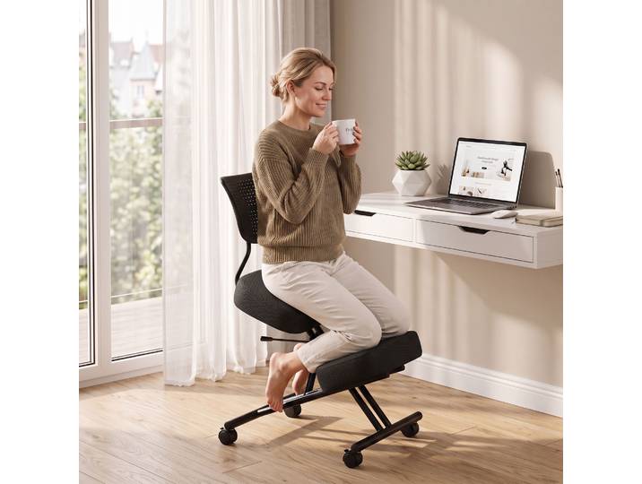 HOMCOM Chaise Ergonomique Réglable Dossier Roulettes Noir