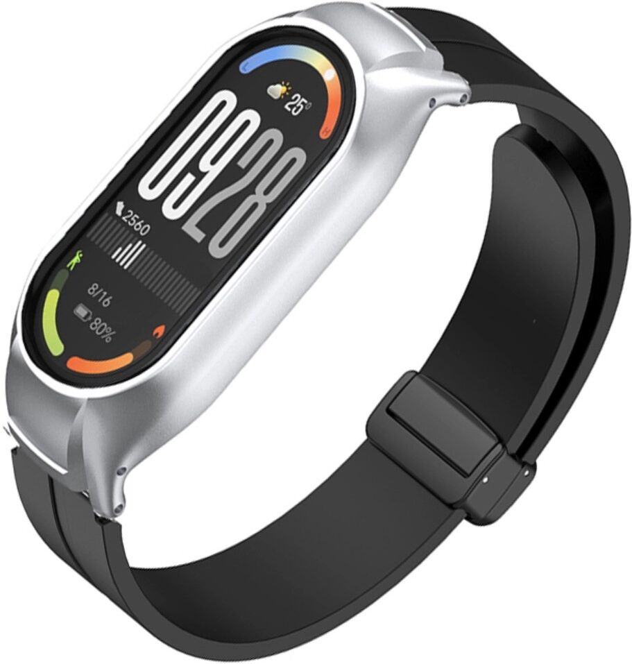 INF Xiaomi Band 8 kompatibles Silikon-Ersatzarmband mit magnetischer Faltschließe für Metallgehäuse Schwarz