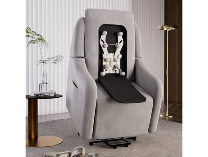 COMHOMA Elektrischer Relaxsessel Massagesessel mit Power Lift, mit SL-Massagefunktion, Ruhesessel Fernsehsessel Fernbedienung mit USB-Anschluss für Senioren, Abnehmbarer Rückenlehne, Stoff Grau