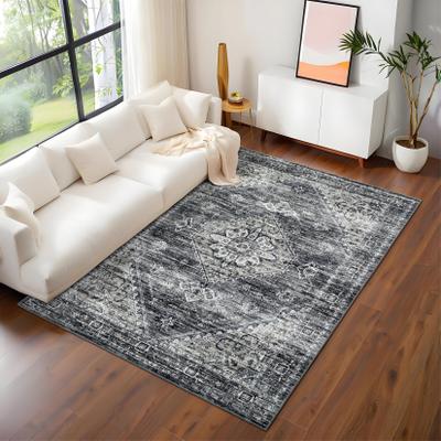 Garvee Washable Vintage Floral Medallion Area Rug - Non-Slip Low Pile Ultra-Thin Collapsible Indoor Carpet