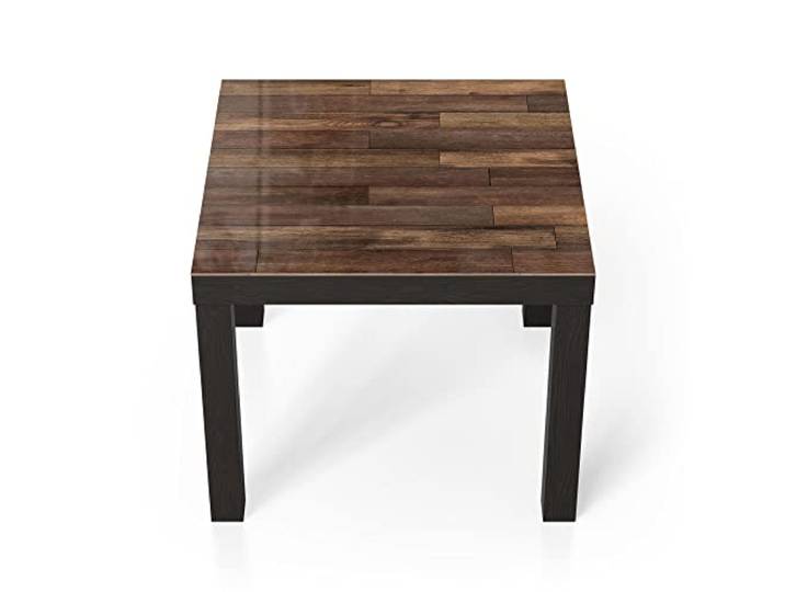 DEQORI Glastisch schwarz klein 55x55 cm Motiv Blick auf Holzboden ausgefallener Beistelltisch aus Glas Hochglanz Couchtisch fürs Wohnzimmer moderner Couch Tisch mit Design