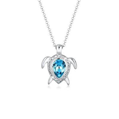 Silberkette ELLI "Halskette Schildkröte Hellblau 925 Sterling Silber, mit Kristallen von Swarovski" Gr. 45, silber, Halsketten, Damen, Silber 925 (Sterlingsilber), Silberkette