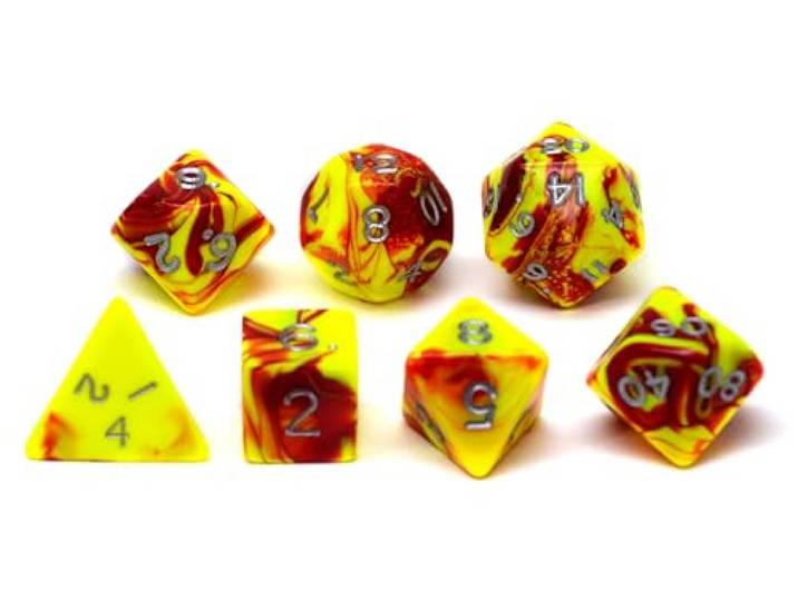 Dobbelstenen Toxic Geel/Rood 7 ass zakje