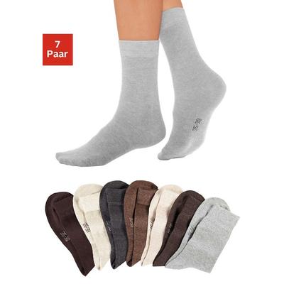 Basicsocken LAVANA "Damensocken meliert und uni", Damen, Gr. 35-38, braun, Baumwolle, Elasthan, Polyamid, melange, elastisch, Socken, mit druckfreiem Bündchen