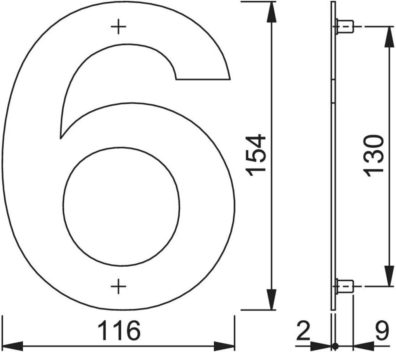 HOPPE OA-Hausnummer E600-609 Ziffer 6 Edelstahl matt (50017548)
