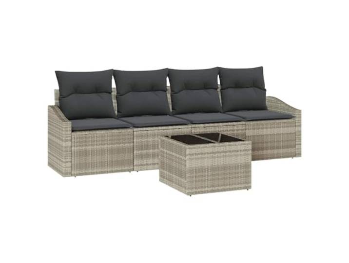 ZQQLVOO Sofa Set 5 STK. Hellgrau Poly Rattan Mittel-Sitz, zwei Arm-Sofas, Tisch, wasserabweisende Tasche, höhenverstellbare Tischplatte, Kissen, Stahlrahmen