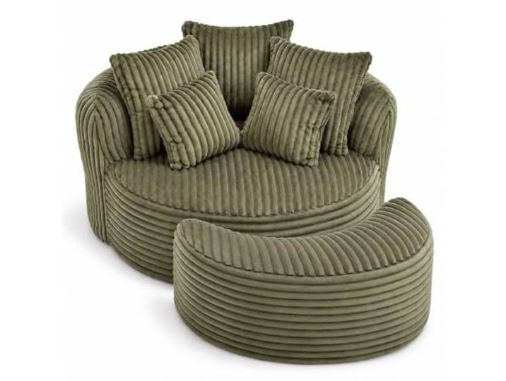 Großes Rundes Sitzbrett Sofabett ohne Beine mit Fußstuhl (Smaragdgrün) Weicher Kordelstoff, Für Wohnzimmer, Innenraum-Lesebank, Für Spielzimmer, Großformatig