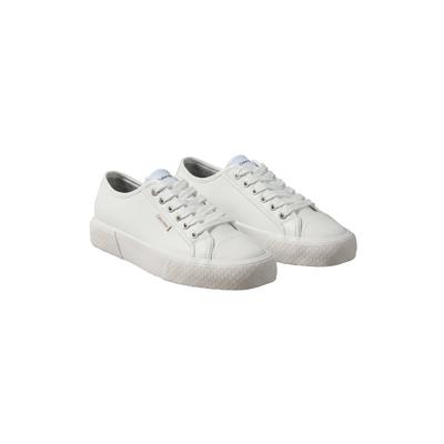 Plateausneaker CALVIN KLEIN "VULC LACE UP LOW LTH", Damen, Gr. 39, Textil, weiß, Leder, unifarben, Schuhe Plateausneaker, Schnürschuh, Halbschuh, Trendschuh mit Logoschriftzug