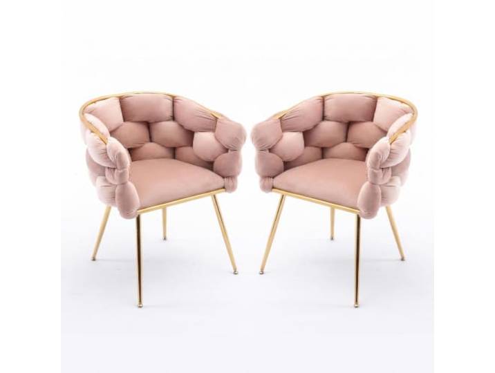 FurnitureR 2er Set Samt Esszimmerstühle Rosa mit goldenen Metallbeinen Rosa Samtstühle mit geschwungener Rückenlehne und goldenen Metallbeinen für eleganten Komfort im Wohnbereich