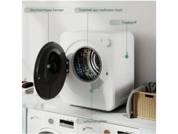 WOVREO mini sèche-linge à évacuation 4 kg 5 programmes 400 W/800 W tambour inox réversible blanc