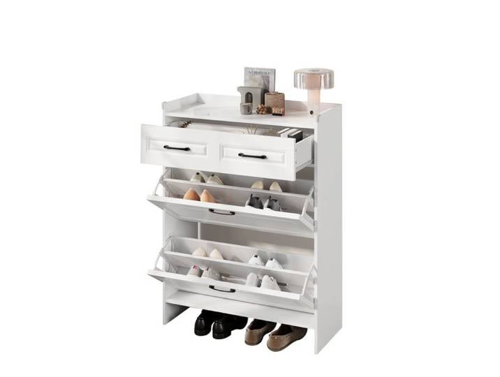 Meuble à chaussures Logidon MDF blanc 80 x 34 x 107 5 cm avec 4 compartiments et 1 tiroir