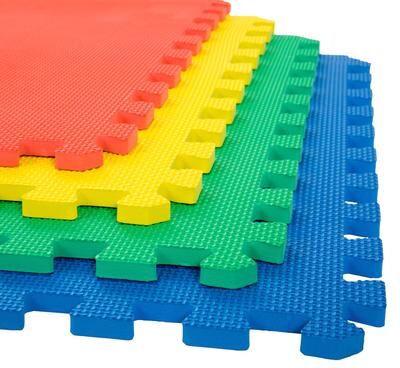 EVA Foam Mat Tiles 4-Pack - 16 SQ FT Interlocking Padding for Playroom - Workout Mat or Baby Playmat by Stalwart, Multicolor