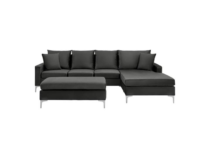 Wohnlandschaft Alondra Dunkelgrau Webstoff mit Hocker
