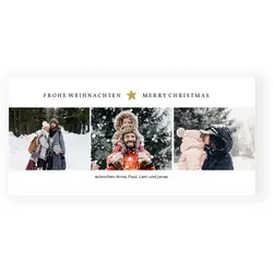 Weihnachtskarte: Goldener Stern mit Fotos in Weiß