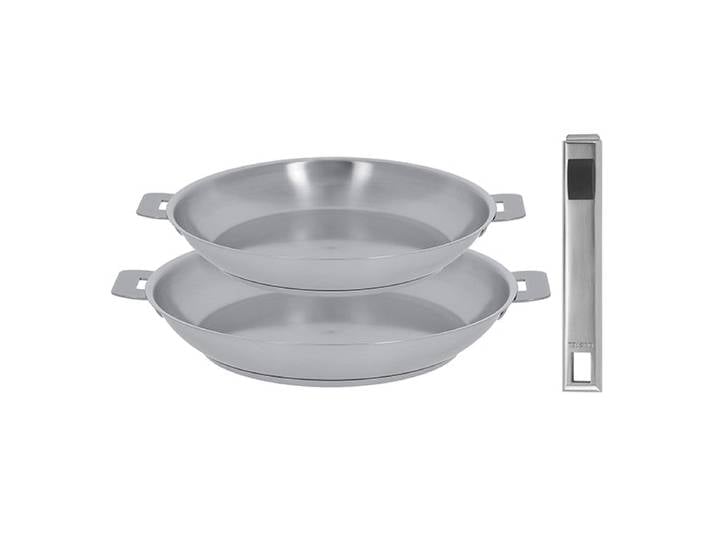 Lot 2 poêles tout inox Strate 24 et 28 cm et manche amovible Cristel