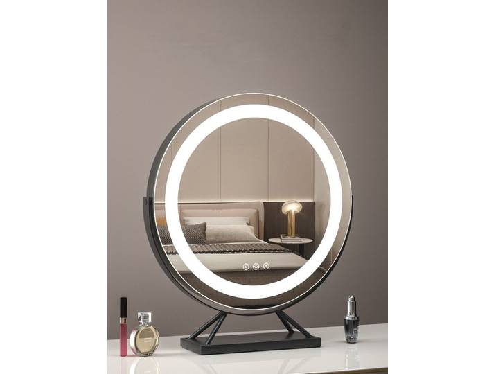 Miroir de maquillage avec éclairage intégré, 3 modes d'éclairage de couleur, miroir grossissant 15X, contrôle tactile intelligent, 360 ° Rotation