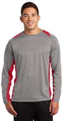 Sport-Tek ST361LS Long Sleeve Heather Colorblock Contender Top in Vintage Heather/True Red size 4XL   Polyester