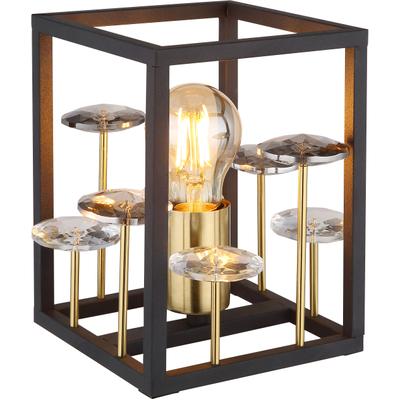 GLOBO LIGHTING Tischleuchte "LISBON", gold (schwarz), 1 Stk., Leuchten, Tischlampe/Kristalle rauchfarben/Metall/Wohnzimmer/Flur, Tischleuchte