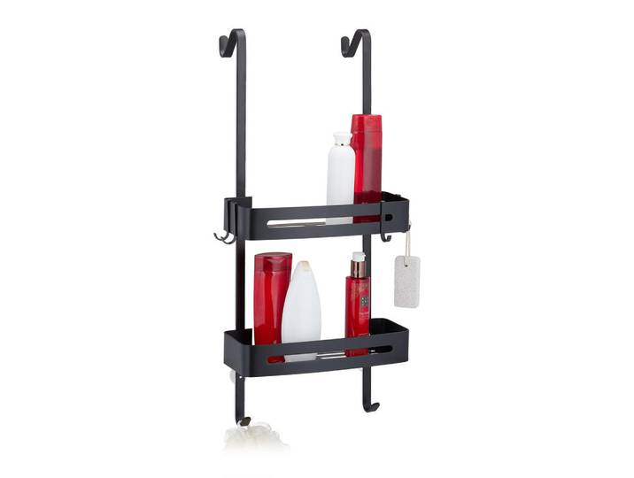 Relaxdays Duschablage Schwarz zum Hängen 2-Ablagen, Metall, 33x72.5x23 cm, Badezimmer, Baden & Duschen, Duschregale & Duschablagen