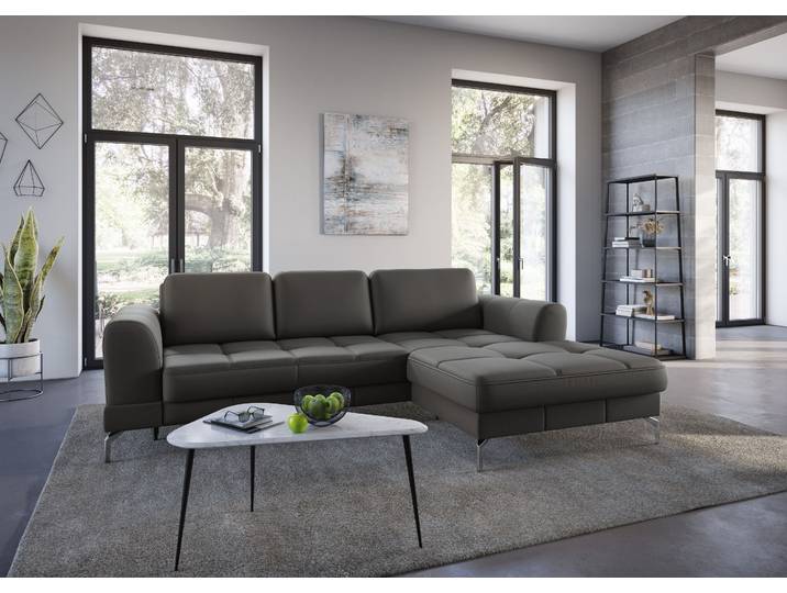 Ecksofa, Braun (Mokka), 284x175 cm, Naturleder, Sitztiefenverstellung, Modern, sit&more