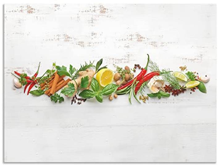 ARTland Spritzschutz Küchenrückwand aus Alu für Küche Herd Spüle Motiv 80x60 cm (BxH) Ernährung & Genuss Lebensmittel Gewürz Fotografie Weiß Kräuter und Gewürze U1RK