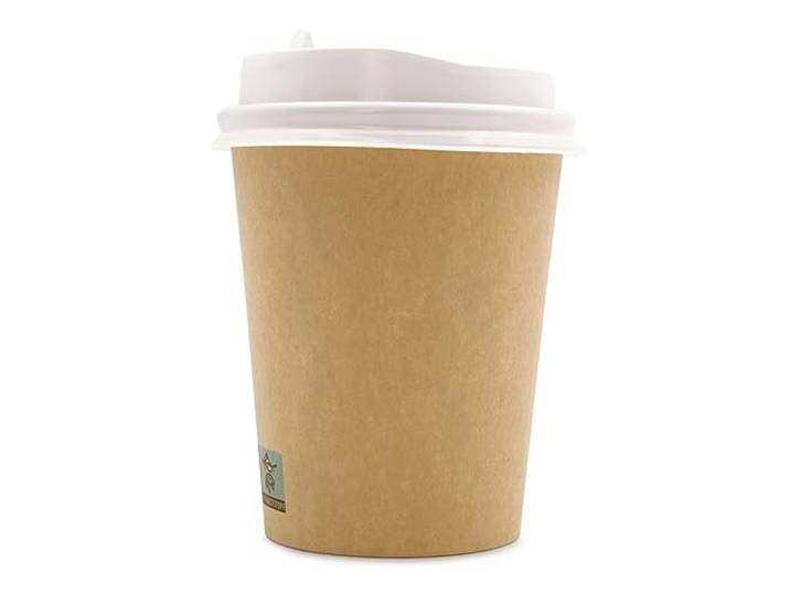Wellsamed WELLSACUP 1000 Pappbecher 220 ml mit weißem Deckel, Kraftpapier Natur, geeignet für Heißgetränke, Coffee to Go, Business, Veranstaltungen, Party