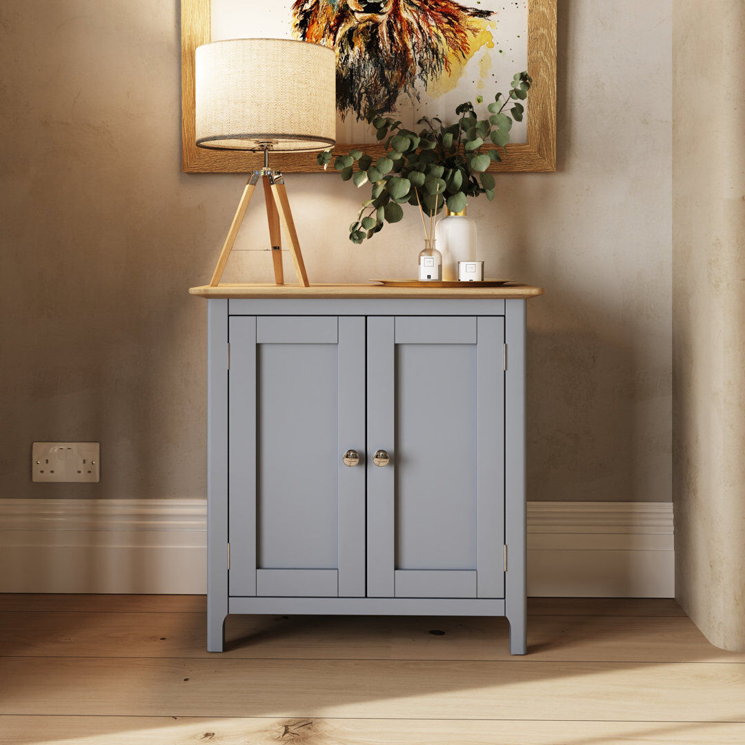 ClassicLiving Daris 2 Door Compact Sideboard Buffet Storage Cabinet. 65cm Wide. Polished Chrome Handles. Grey 67cm H X 65cm W X 33cm D
